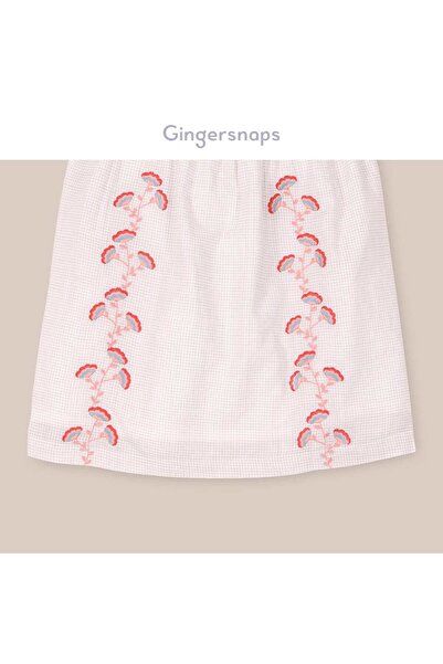 Gingersnaps Embroidered Denim Dress with Front Buttons for Girls