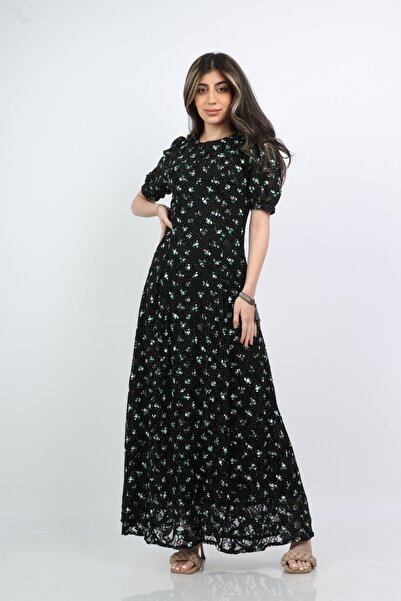 mica فستان طويل بطبعات الأزهار وأكمام قصيرة