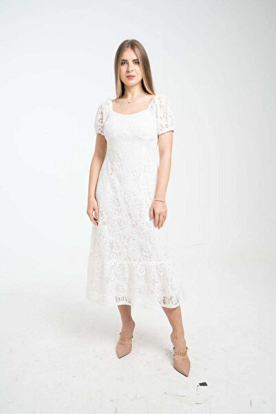 mica فستان ميدي بأكمام قصيرة وفتحات للنساء