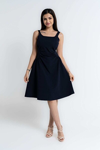 mica Plain Solid Short Dress with Ruched Waist Straps