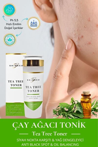 Shineco Çay Ağacı Cilt Toniği - Yağ Dengeleyici, Siyah Nokta Karşıtı, Gözenek...