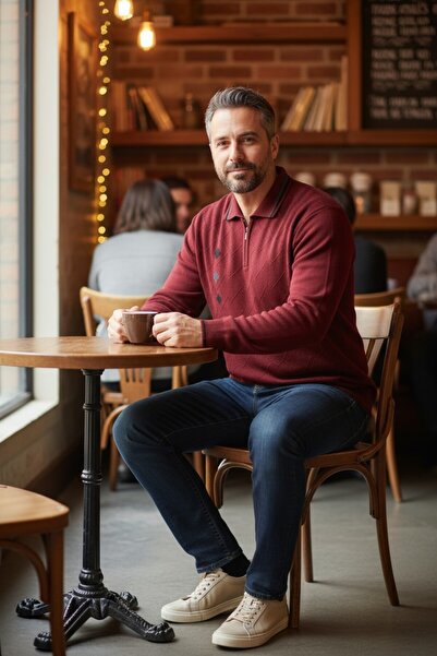 Kamalı Ανδρικό πουλόβερ με φερμουάρ με λαιμόκοψη - Gofra Pattern, Anti-Pilling