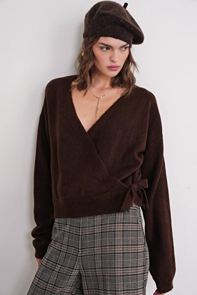 Mixray 6959 Women's Bowknot Knitwear Cardigan Brown