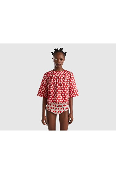 United Colors of Benetton Red Women's Blouse with Pear Print