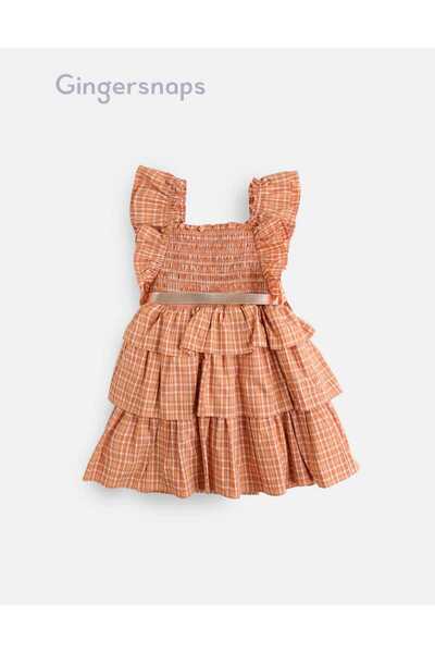 Gingersnaps Girls' Tiered Checkered Dress with Waist Belt