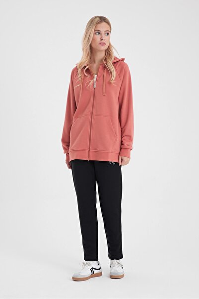 VENA Grace Hooded Zippered Regular Fit Basic Sweatshirt-Dried Rose