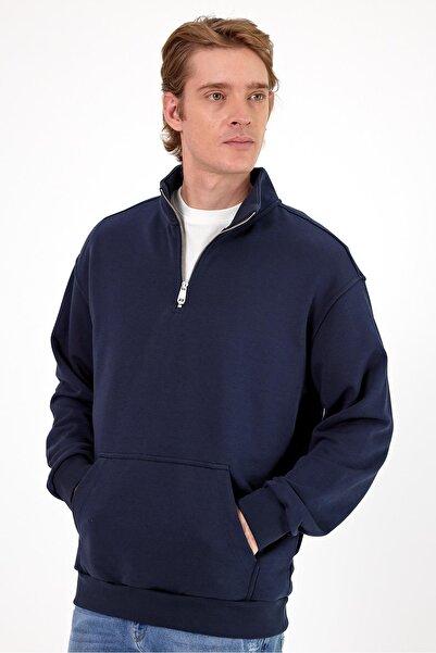 VENA Φούτερ Bruce με μισό φερμουάρ-Μπλε ναυτικό