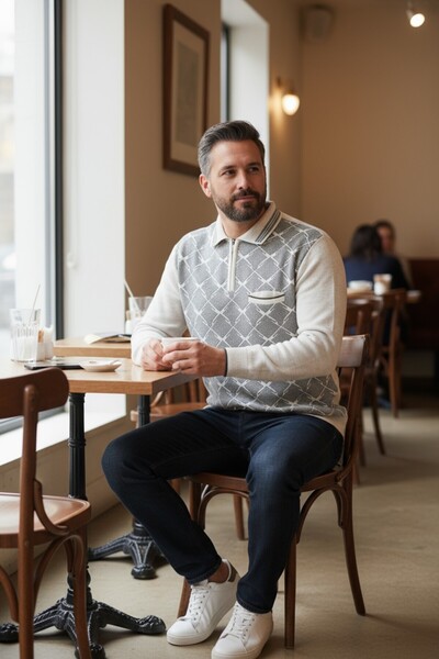 Kamalı Ανδρικό πλεκτό πουκάμισο από ατσάλι με γιακά τσέπη με φερμουάρ και λαιμόκοψη πόλο με μοτίβο που δεν κολλάει χειμωνιάτικο πουλόβερ