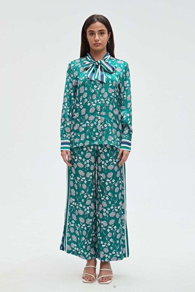 mica Women's Long Sleeve Floral Blouse with Bow Tie at the Waist