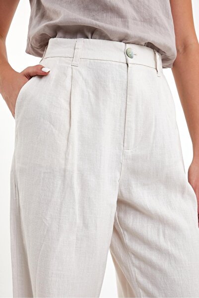 VENA Chloe φαρδύ μπατζάκι Λινό Παντελόνι-Εκρού