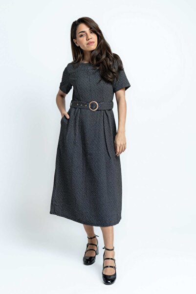 mica Short Sleeve Midi Dress with Ant Nest Embroidery