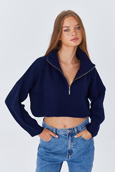 Mixray Γυναικείο πουλόβερ με φερμουάρ Navy Blue 6752 Model