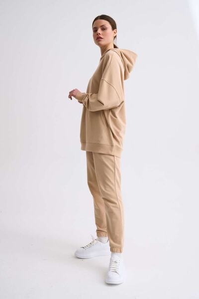 THERECOLOR Beige Organic Sweatpants Women's Two Pockets Lace-up