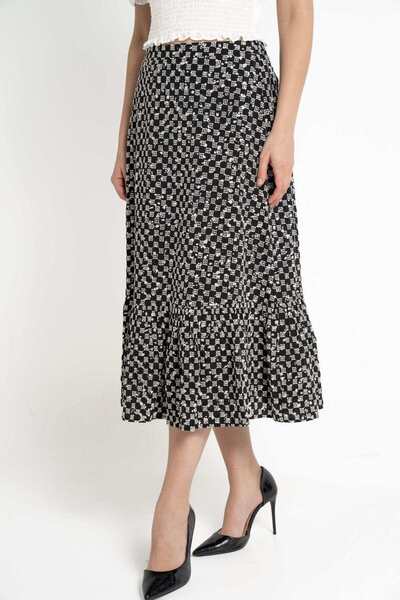 mica Embroidered Women's Midi Skirt with Ruffles at the Bottom