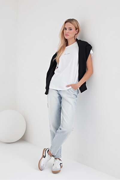 VENA Γυναικείο μπλουζάκι με λογότυπο με λαιμόκοψη με κανονική εφαρμογή-Λευκό