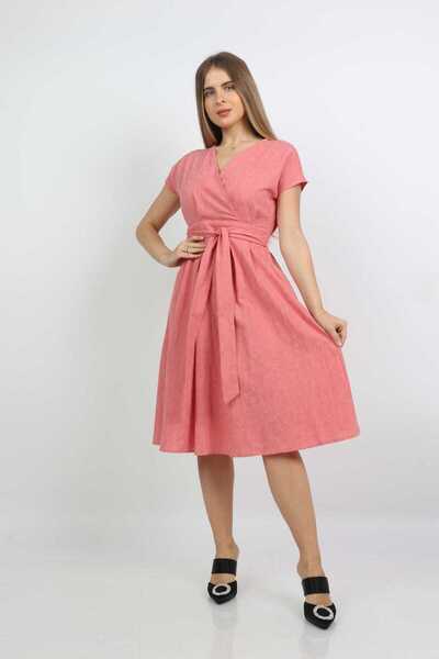 mica Midi Wrap Dress with Short Sleeves and Belted Waist