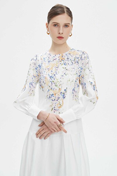 Nichii Women's Floral Long Sleeve Midi Dress with Waist Detail