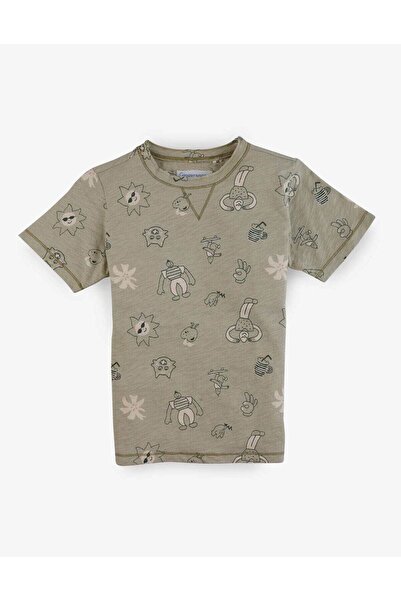 Gingersnaps Boys' T-Shirt with Round Neck, Chest Prints, and Embroidered Collar