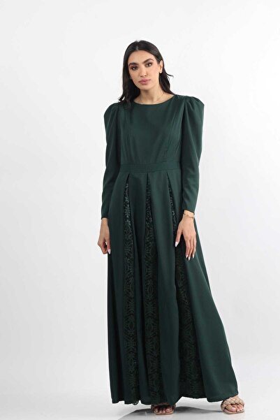 Nichii Long Flowy Formal Dress with Waist Pleats and Long Sleeves