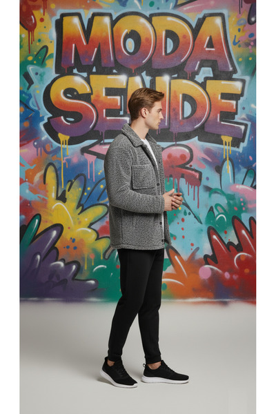 modasende Férfi zsebes részlet plüss ing és melegítőnadrág kombinációs alsó felső