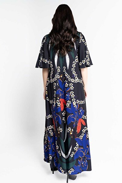 Nichii Women's Floral Long Dress with 3/4 Wide Sleeves