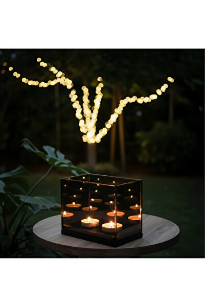 Glowdesigning Ev dekor dekorasyon 2 mumlu cam mumluk ahşap tabanlı sonsuzluk ...