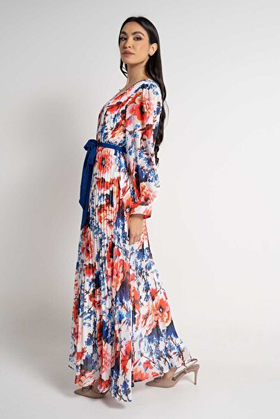 Nichii Women's Pleated Maxi Dress with Long Sleeves