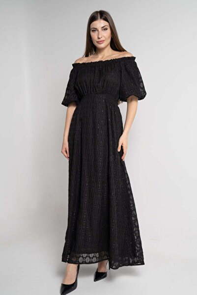 mica Embroidered Off-Shoulder Short Sleeve Maxi Dress