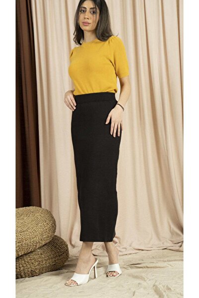 mica Solid Midi Skirt with High Waist