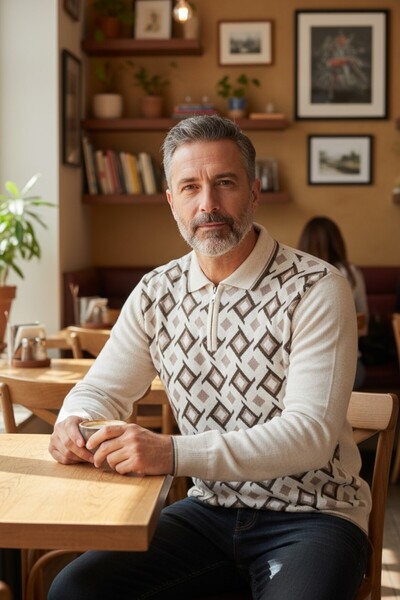 Kamalı Erkek Çelik Örgü Gömlek Yaka Fermuarlı Polo Yakalı Kazayağı Tüylenmeyen Triko Kışlık Baba Kazak