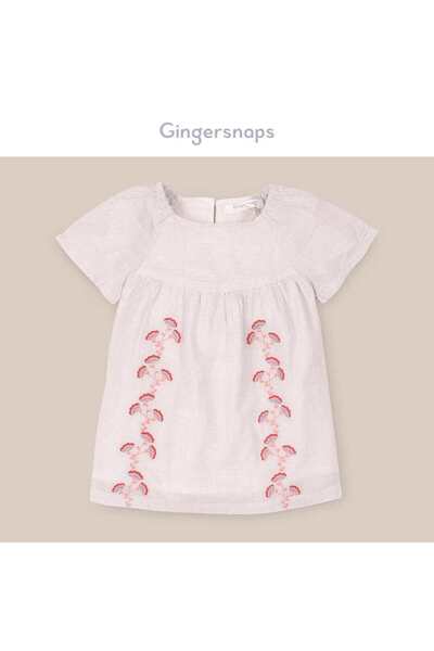 Gingersnaps Embroidered Denim Dress with Front Buttons for Girls