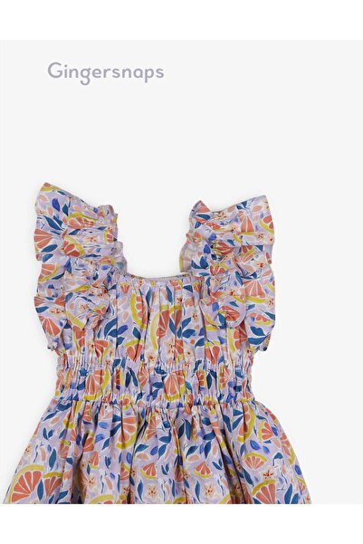 Gingersnaps Girls' Floral Waist-Defined Dress with Ruffles on Shoulder