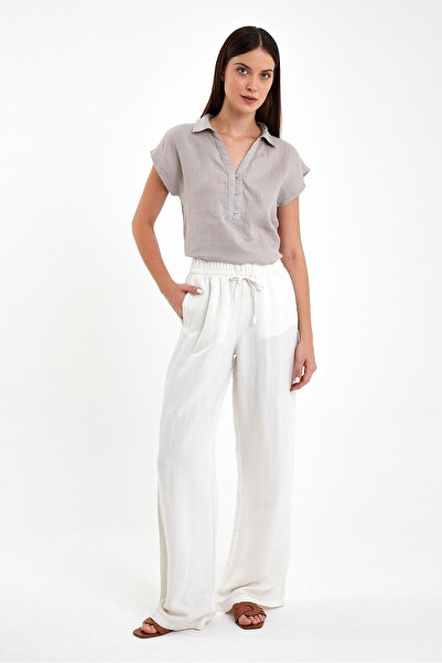 VENA Women's Wide Leg Linen Beach Pants-Ivory