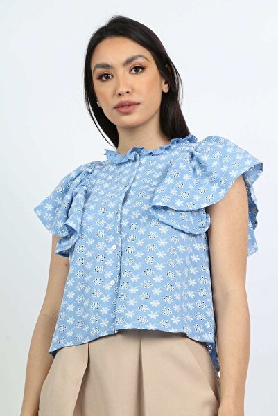 Nichii Embroidered Short Blouse in Bordeaux Color