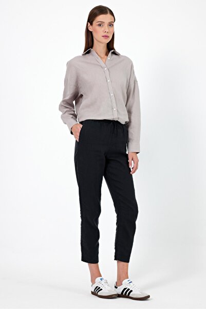 VENA Παντελόνι παραλίας από λινό με ελαστική μέση Alian-Μαύρο