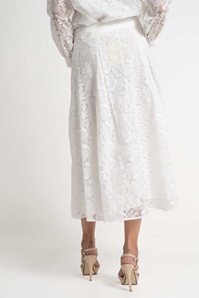 mica Embroidered Floral Midi Skirt