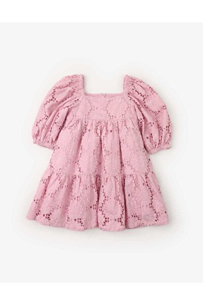 Gingersnaps فستان دانتيل بأكمام قصيرة مع كشكشة للبنات