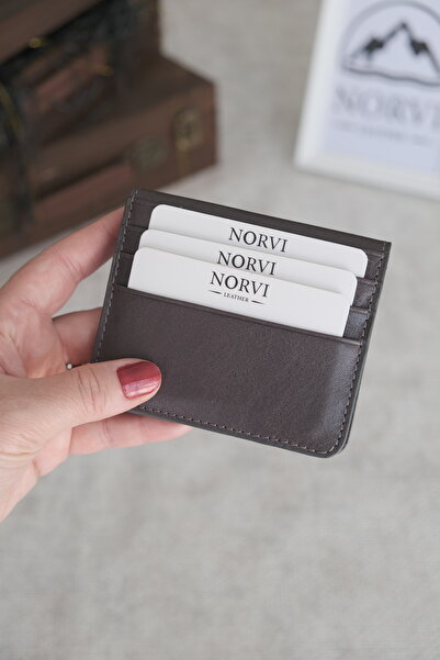 Norvi Leather Genuine Leather Slim Card Holder Gray