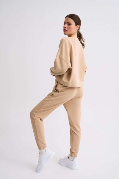 THERECOLOR Beige Organic Sweatpants Women's Two Pockets Lace-up