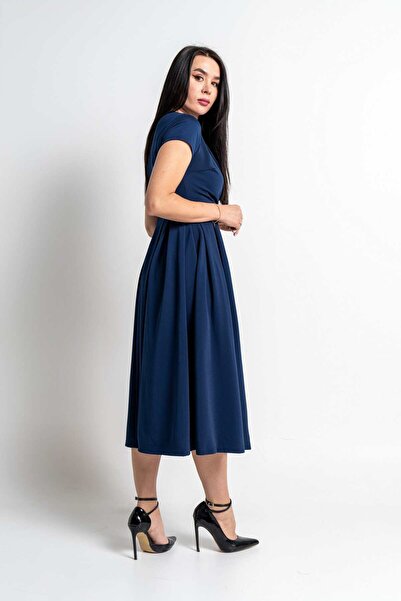 Nichii Short Sleeve Wide Collar Midi Wrap Dress