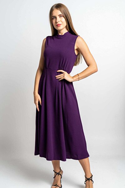 Nichii Women's Sleeveless Plain Midi Dress with Waist Detail