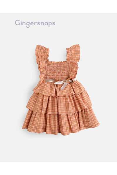 Gingersnaps Girls' Tiered Checkered Dress with Waist Belt