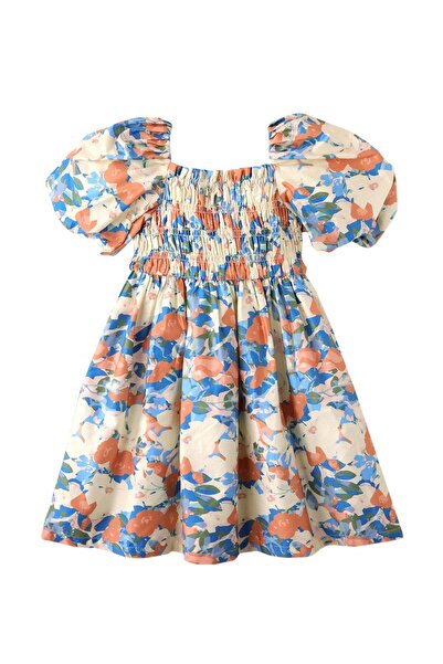 Gingersnaps Girls' Woven Dress with Square Neck and Short Sleeves