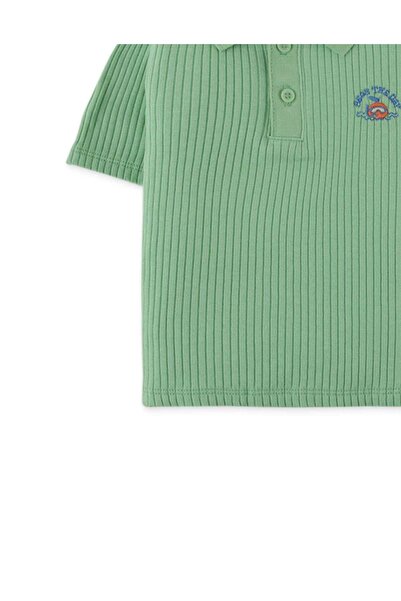 Gingersnaps Women's Short Sleeve Ribbed Polo T-Shirt with Front Buttons