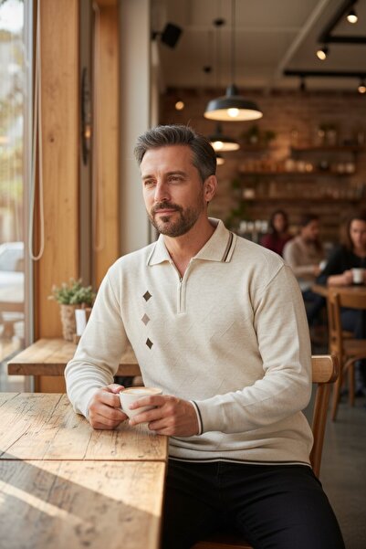 Kamalı سترة تريكو رجالية بياقة بولو، نمط تطريز عادي، قصة قياسية، غير قابلة لل...