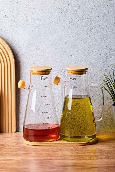 Perotti وعاء زيت زجاجي مكون من قطعتين مع غطاء وحامل ووعاء خل وصينية سعة 900 مل