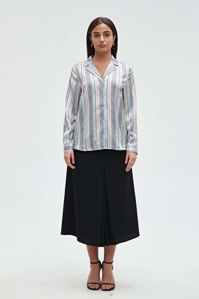 mica بلوزة نسائية مخططة بأكمام طويلة