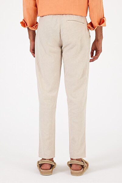 VENA Alfred Beli Lastikli Çizgili Keten Pantolon-Taş Çizgili