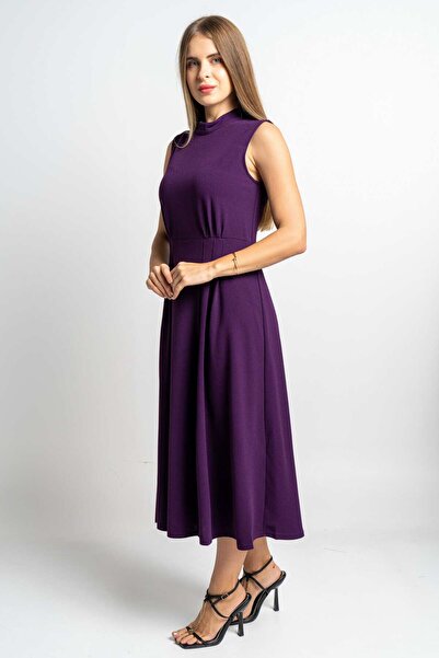 Nichii Women's Sleeveless Plain Midi Dress with Waist Detail