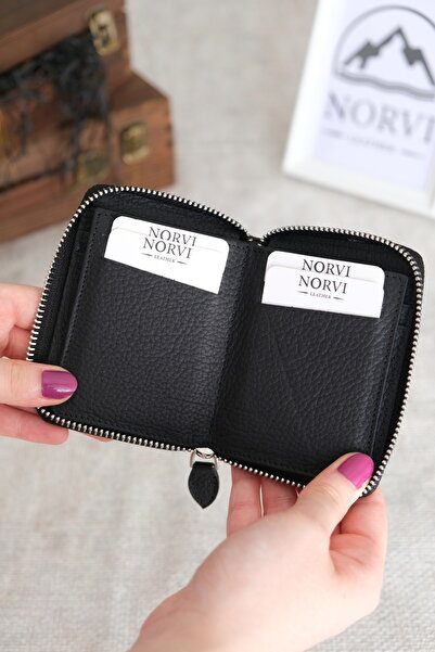 Norvi Leather Zippered Unisex Card Holder Wallet